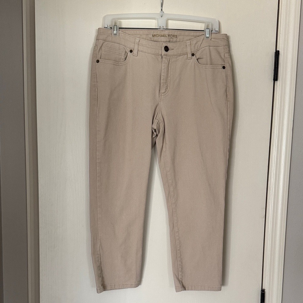 Michael Kors Taupe Cropped Straight-Leg Jeans